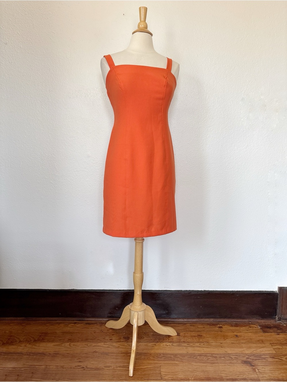 Vintage 90s Solid Orange Sleeveless Sheath Dress